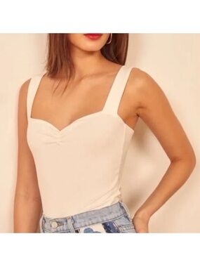 Reformation Kelley Tank Top Cream Ruched Bust Thick Strap Sz M